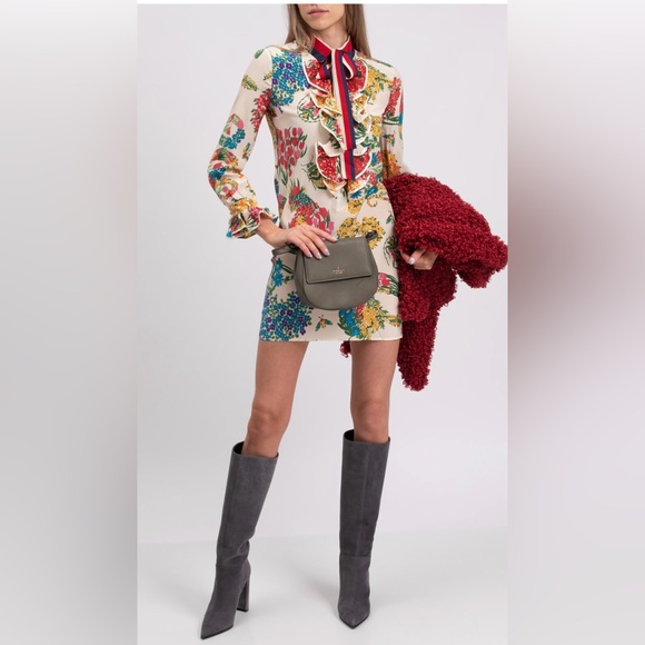 NEW Gucci Long Sleeve Floral Dress - Red, Blue, Green - Picture 1 of 13